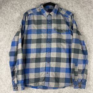Patagonia Fjord Flannel Shirt Mens Medium Blue Check Organic Cotton Outdoor
